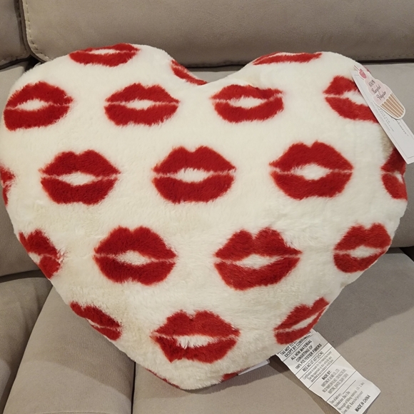 Cupcakes and Cashmere Valentine Plush Pillow Kiss Lips Heart Shaped set of 3